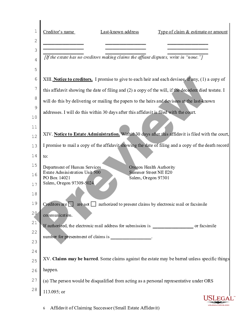 Oregon Small Estate Affidavit For Estates Under 75 000 Personal 200   6 