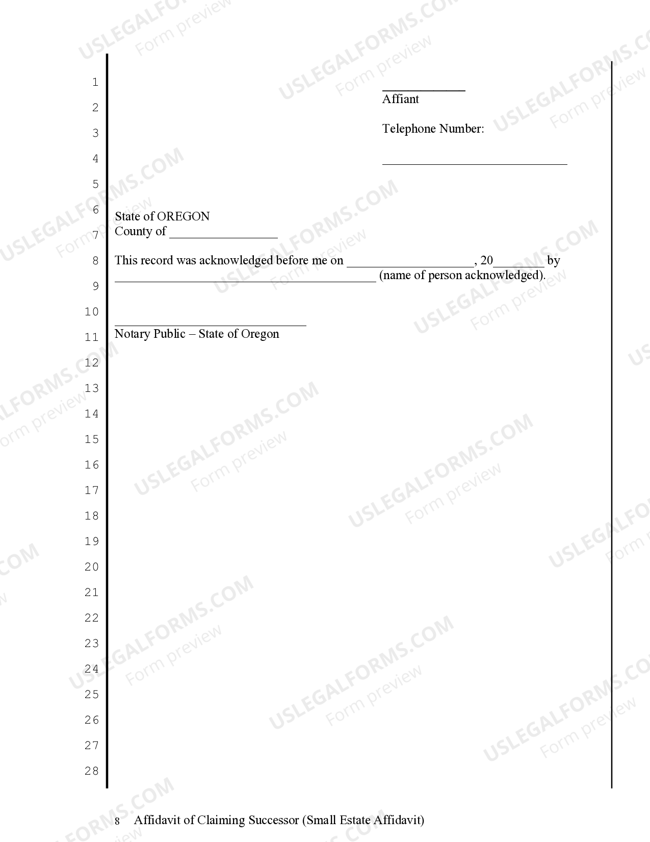 Oregon Small Estate Affidavit for Estates under 75,000 Personal 200