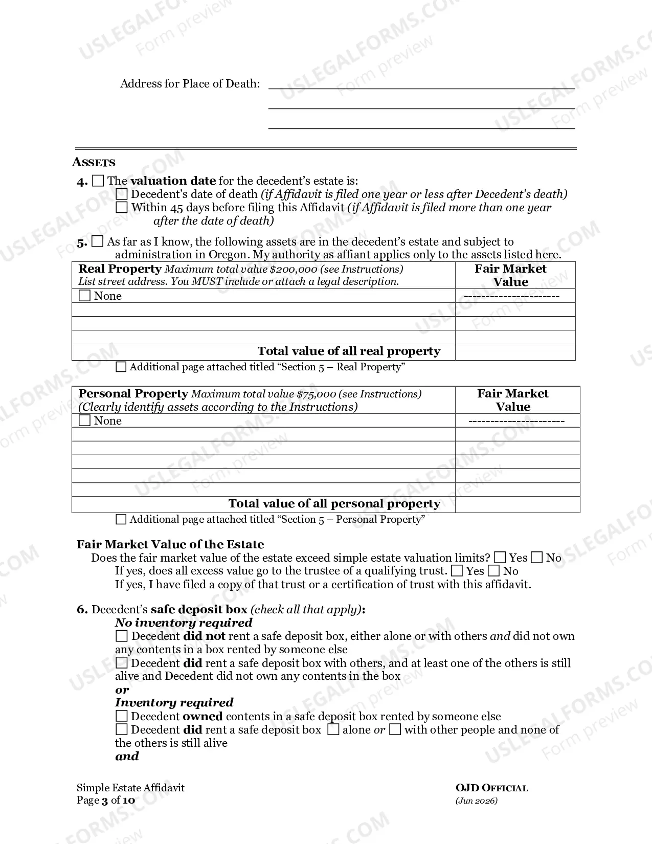 Preview Small Estate - Simple Estate Affidavit for Estates under $75,000 Personal Property - $200,000 Real Property