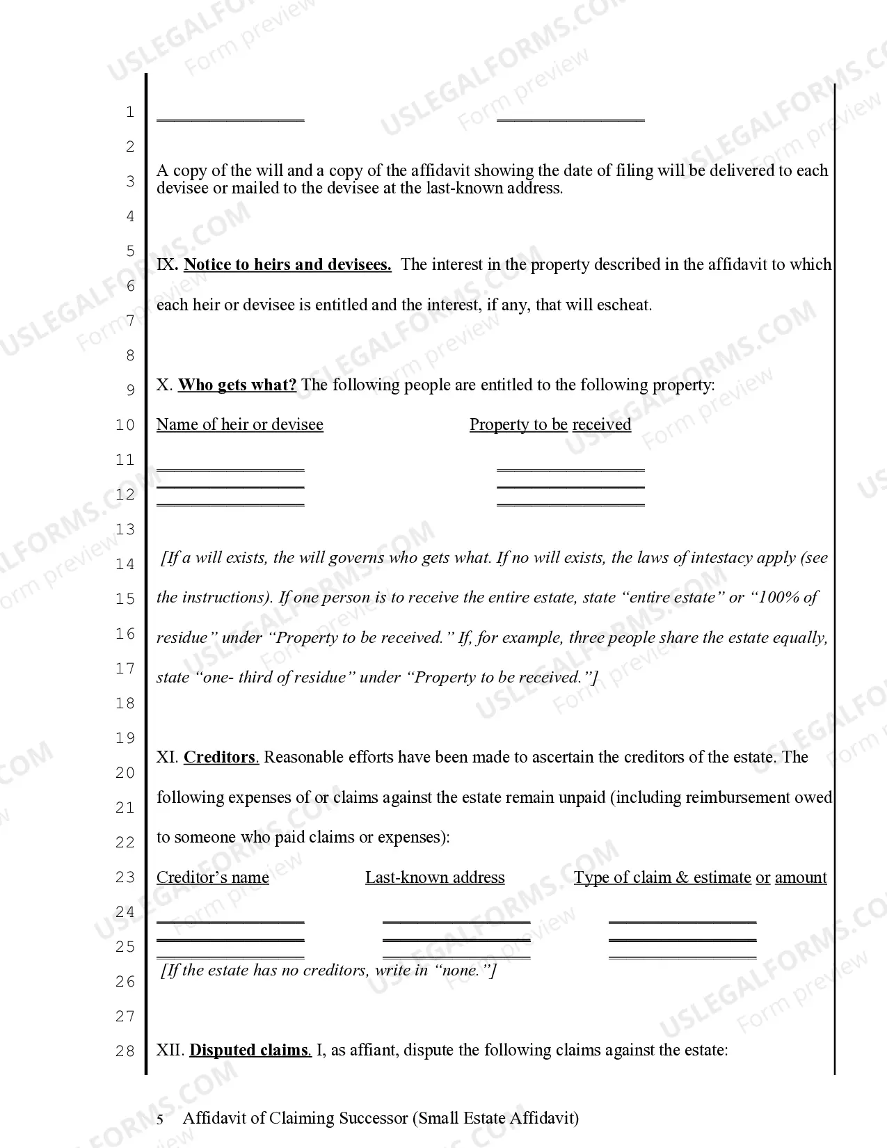 Preview Small Estate Affidavit for Estates under 75,000 Personal - 200,000 Real Property