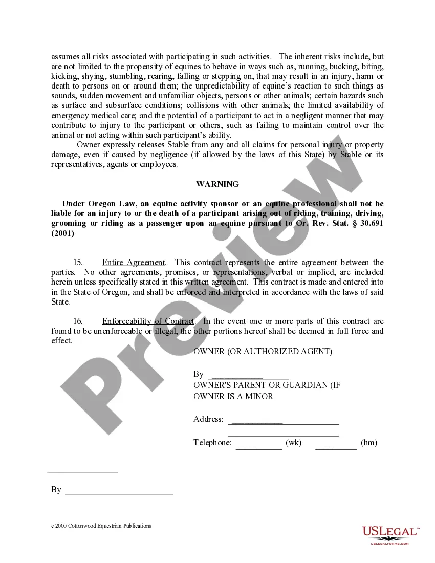 Preview Oregon Horse Equine Forms Package