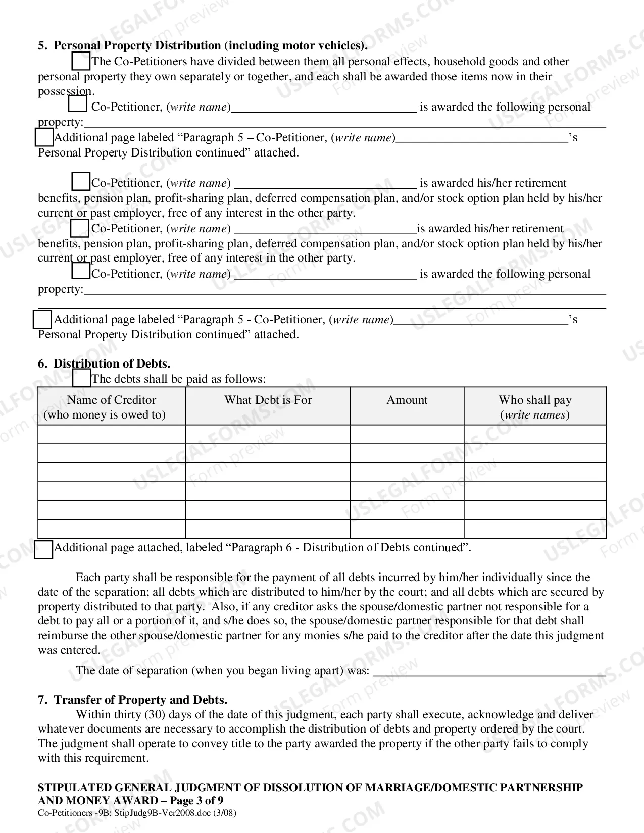 Preview Co-Petitioner Stipulated General Judgment of Dissolution of Marriage and Money Award