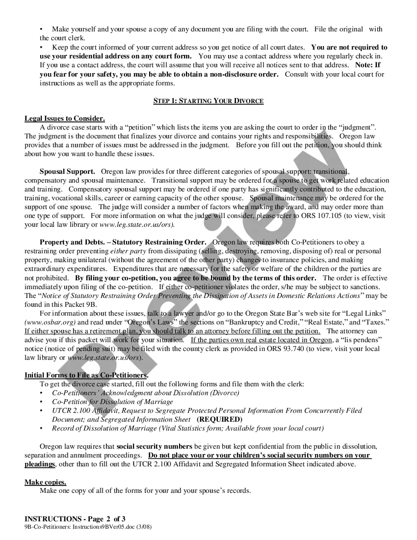 Preview Instructions - Filing for Dissolution (Divorce) Co-Petitioners Cases Without Children