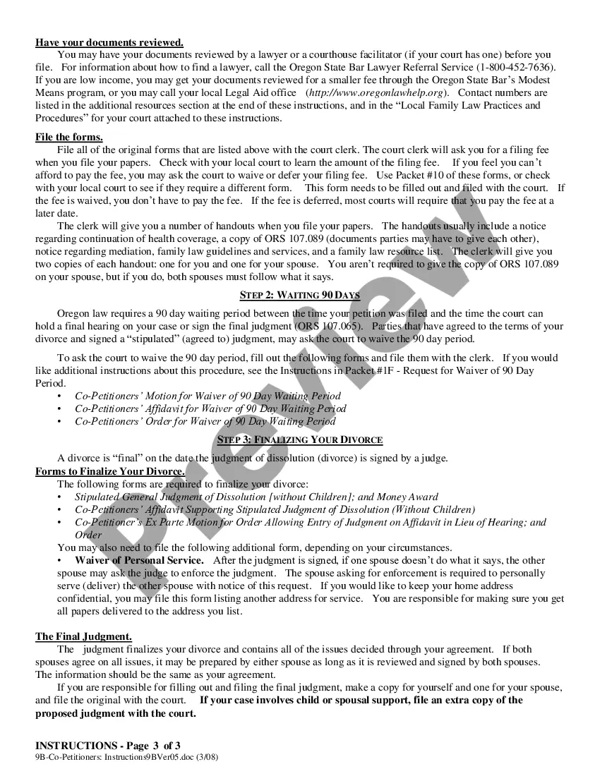 Preview Instructions - Filing for Dissolution (Divorce) Co-Petitioners Cases Without Children