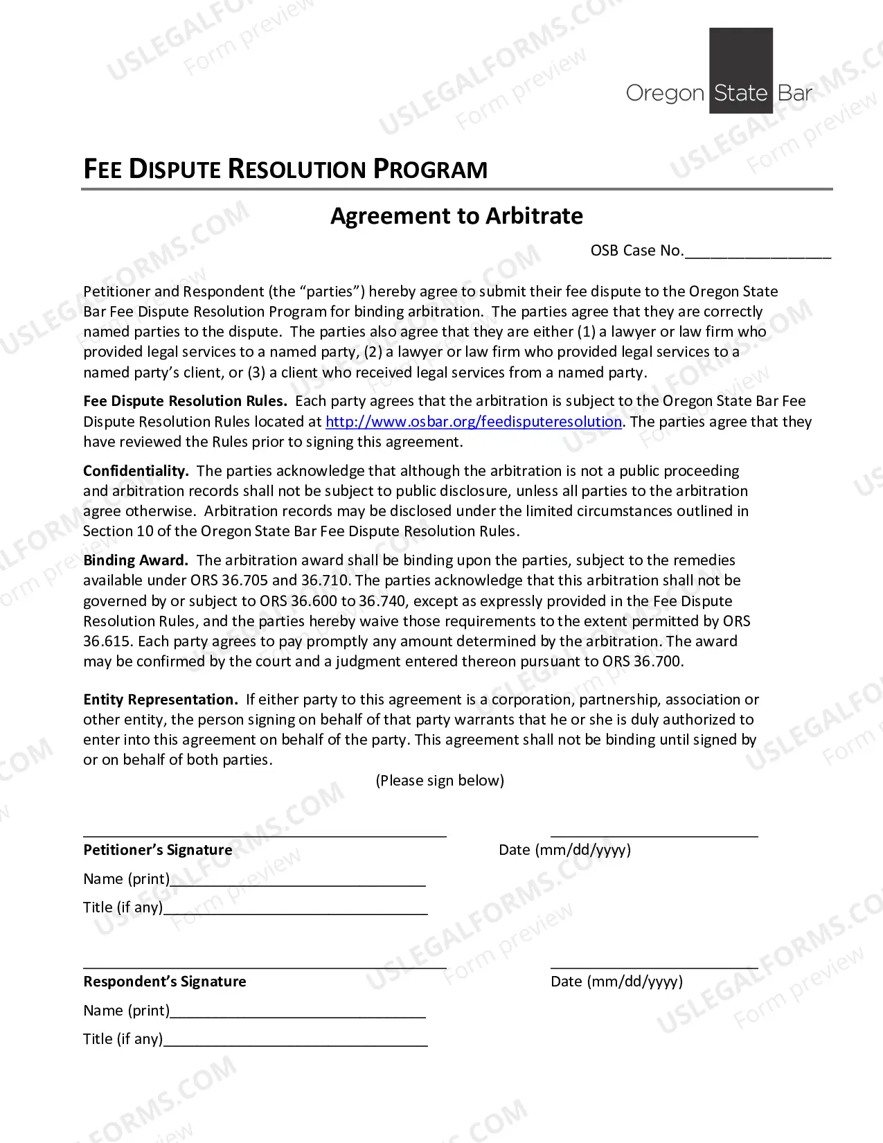 Preview Petition and Agreement for Arbitration of Fee Dispute