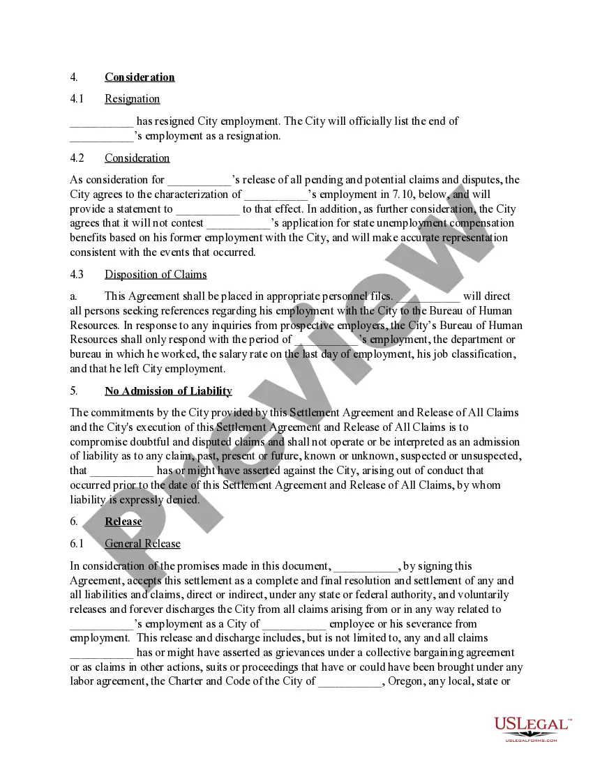 Preview Settlement Agreement and Release of all claims
