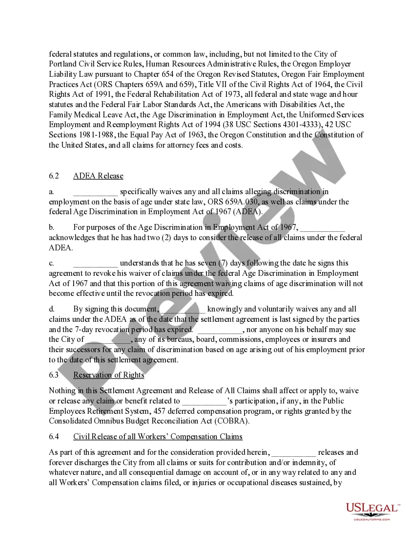 Preview Settlement Agreement and Release of all claims