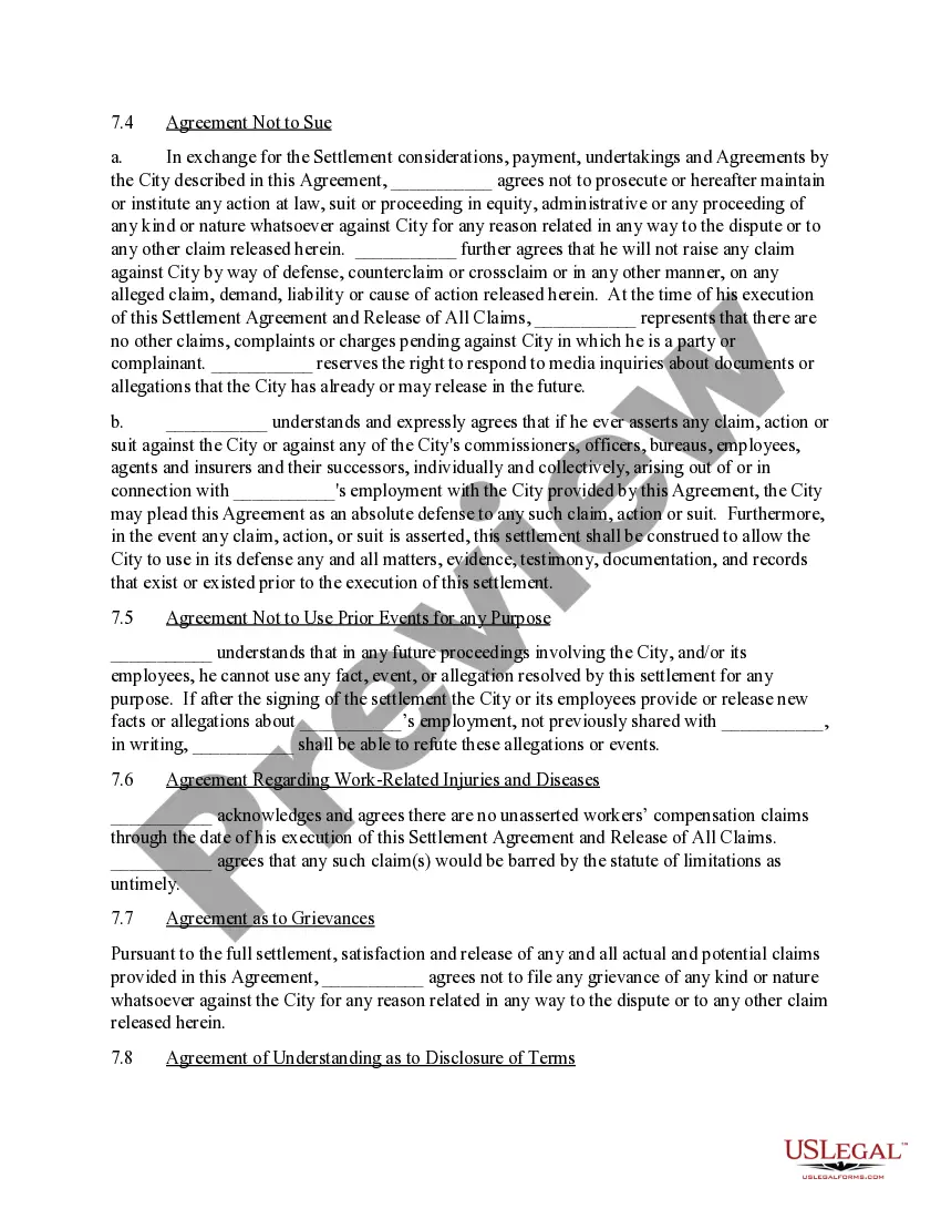 Preview Settlement Agreement and Release of all claims