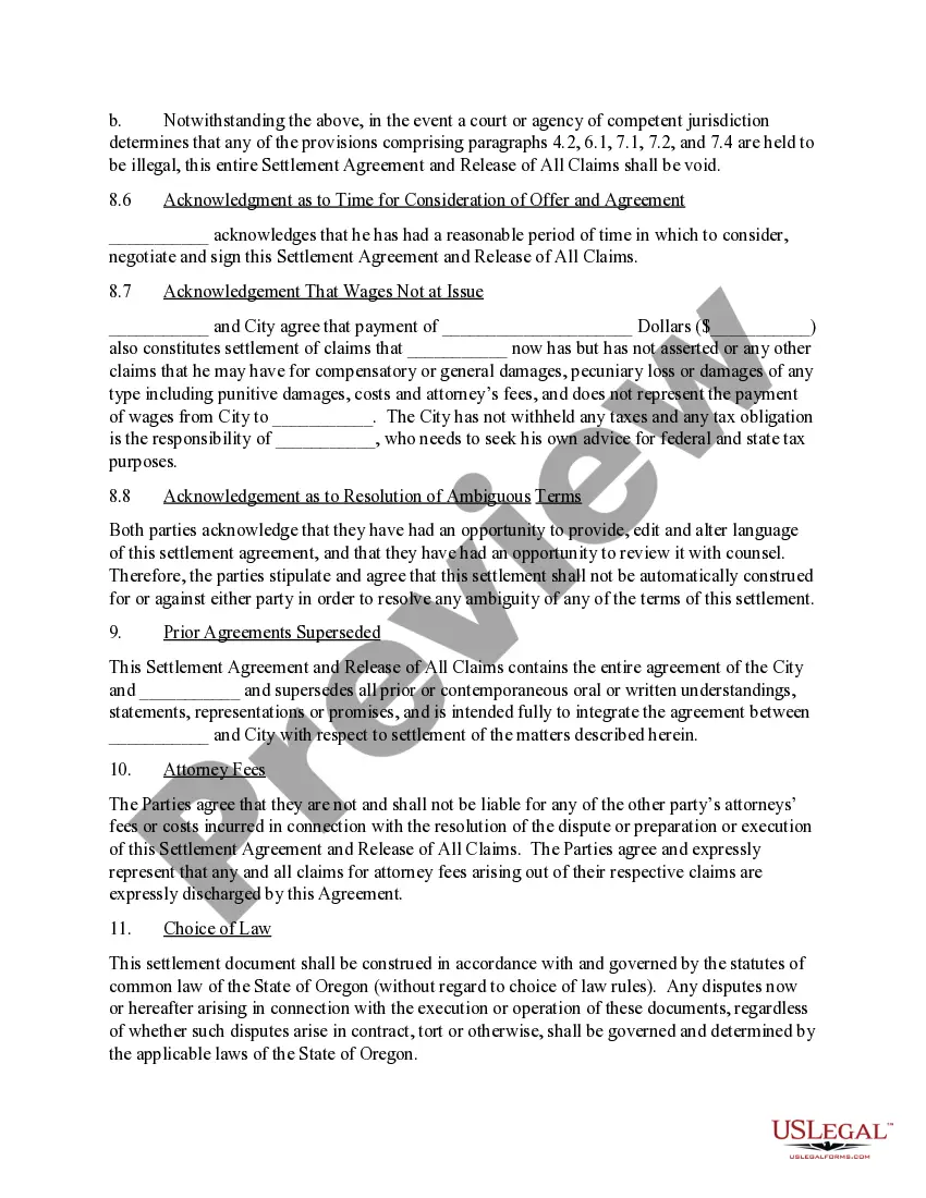 Preview Settlement Agreement and Release of all claims