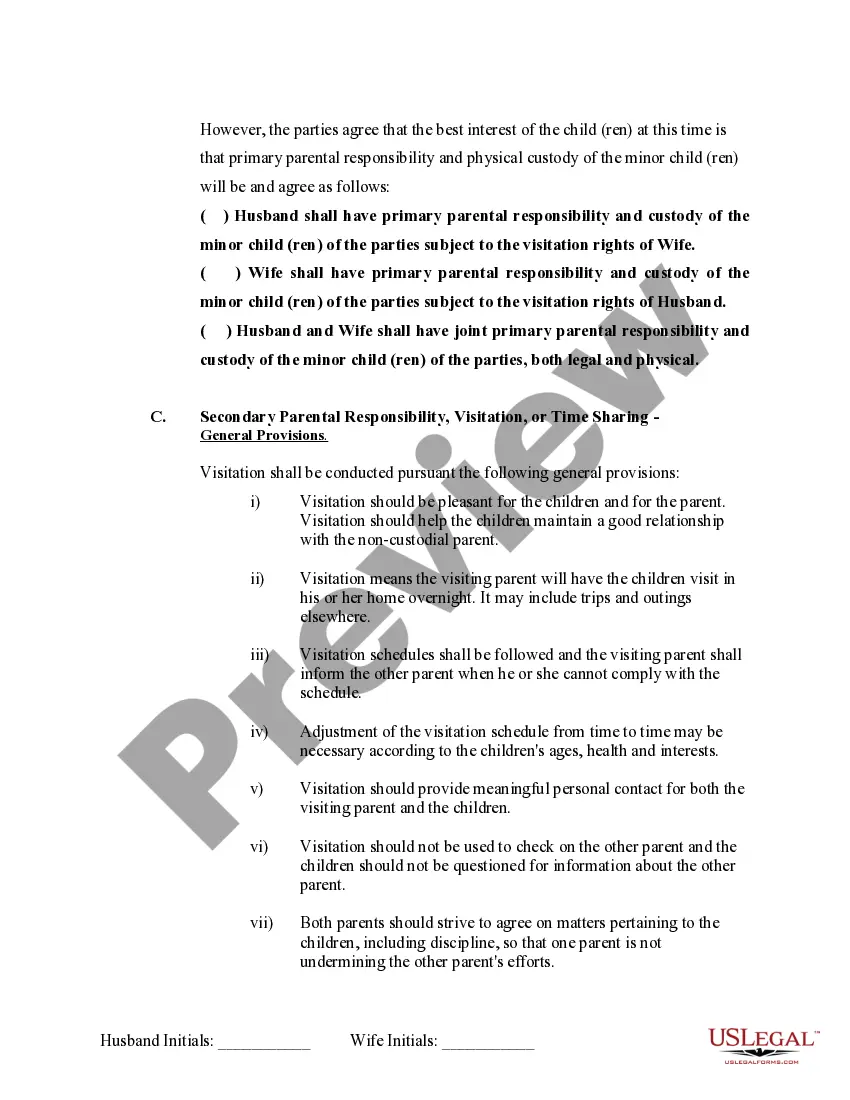 Preview Marital Domestic Separation and Property Settlement Agreement Minor Children no Joint Property or Debts effective Immediately