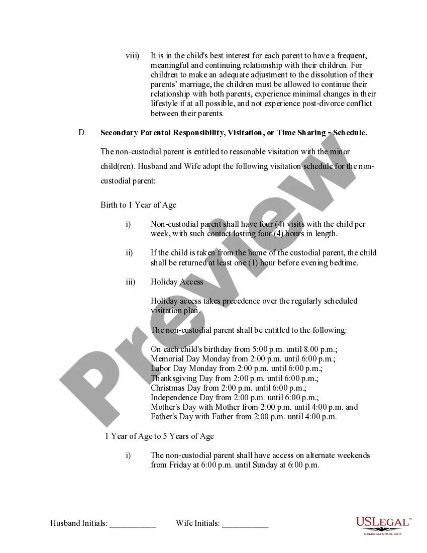 Preview Marital Domestic Separation and Property Settlement Agreement Minor Children no Joint Property or Debts effective Immediately