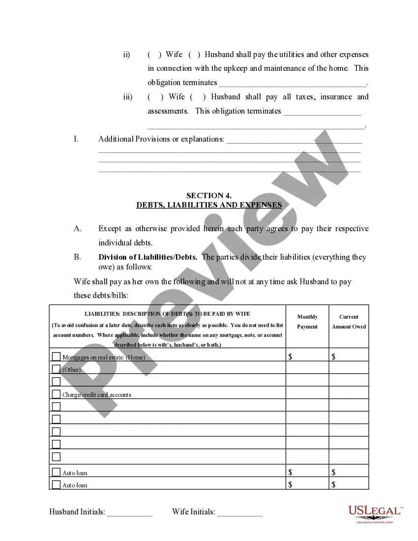 Preview Marital Domestic Separation and Property Settlement Agreement Minor Children Parties May have Joint Property or Debts where Divorce Action Filed