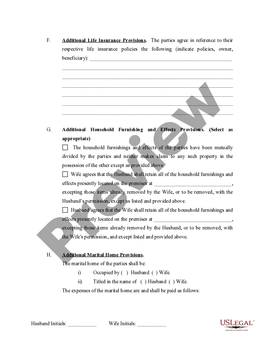 Preview Marital Domestic Separation and Property Settlement Agreement no Children parties may have Joint Property or Debts where Divorce Action Filed