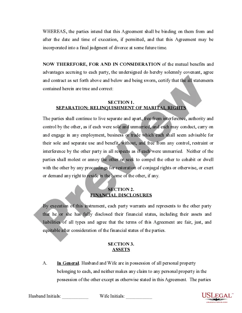 Preview Marital Domestic Separation and Property Settlement Agreement Adult Children Parties May have Joint Property or Debts effective Immediately