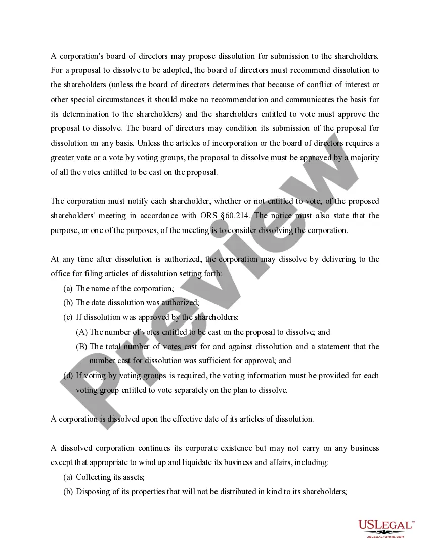 Preview Oregon Dissolution Package to Dissolve Corporation