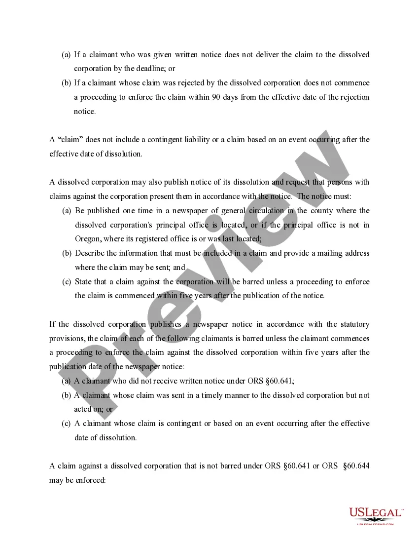 Preview Oregon Dissolution Package to Dissolve Corporation