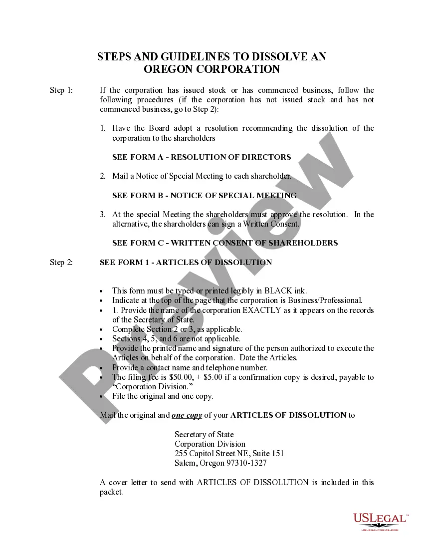 Preview Oregon Dissolution Package to Dissolve Corporation