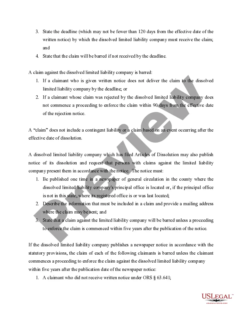 Get Oregon Dissolution Package to Dissolve Limited Liability Company LLC Preview Oregon Dissolution Package to Dissolve Limited Liability Company LLC