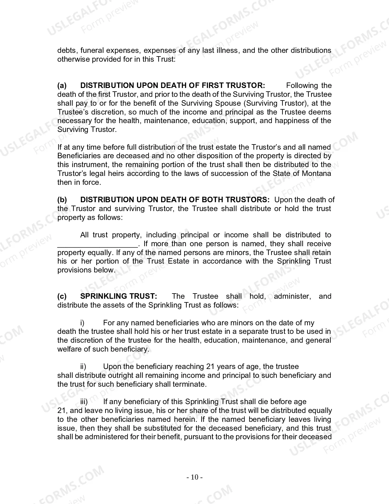 Preview Revocable Living Trust for Husband and Wife with No Children