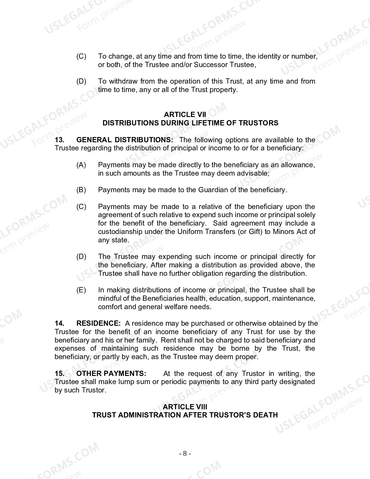 Preview Revocable Living Trust for Husband and Wife with No Children