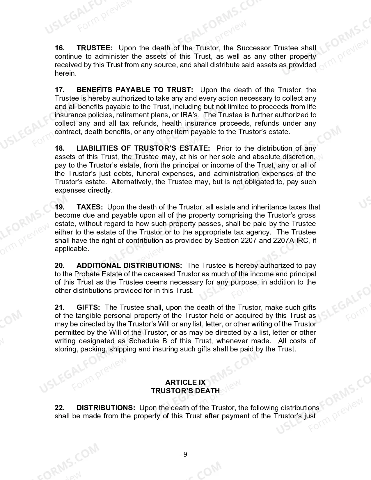 Preview Revocable Living Trust for Husband and Wife with No Children
