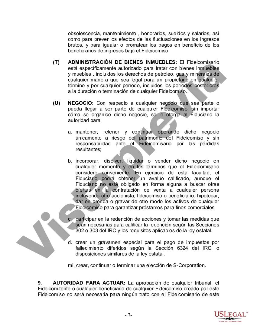 Preview Fideicomiso en Vida para Individuos Solteros, Divorciados o Viudos (o Viudos) sin Hijos