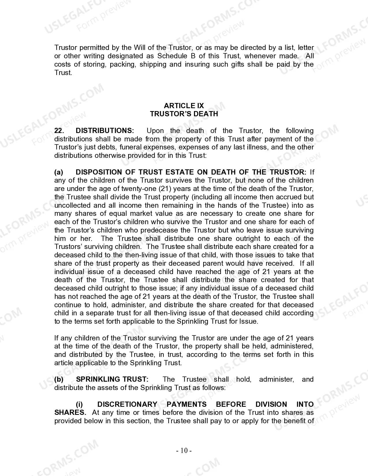 Preview Living Trust for Individual Who is Single, Divorced or Widow (or Widower) with Children