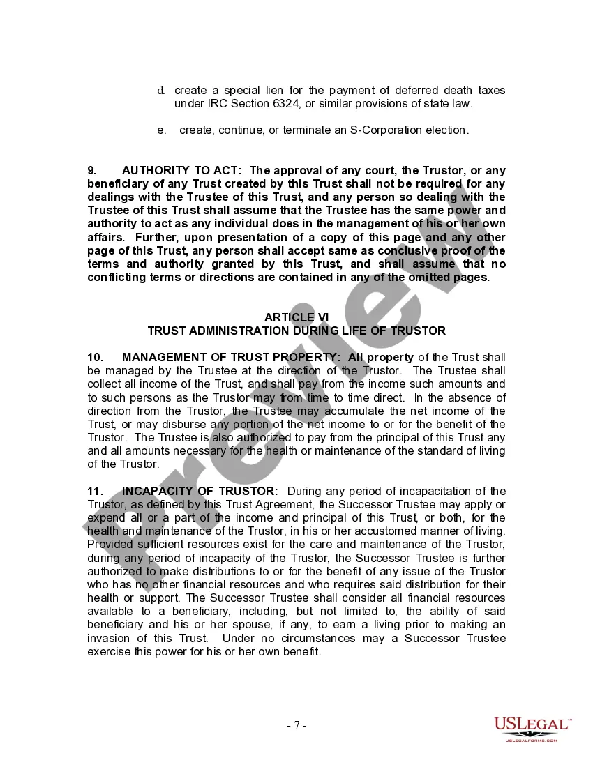 Preview Living Trust for Husband and Wife with Minor and or Adult Children