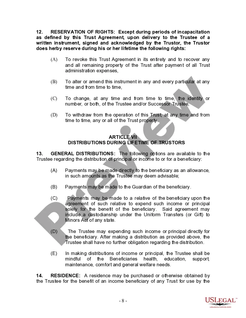 Preview Living Trust for Husband and Wife with Minor and or Adult Children