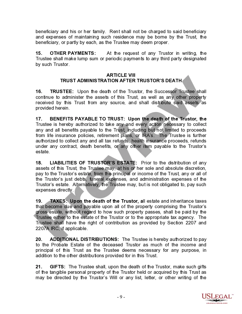 Preview Living Trust for Husband and Wife with Minor and or Adult Children