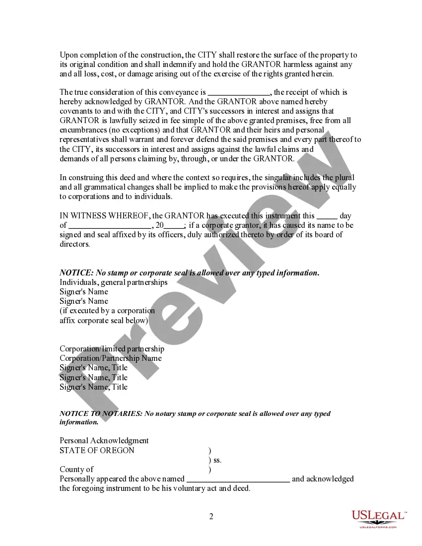 Preview Public Utilities Easement - temporary and permanent