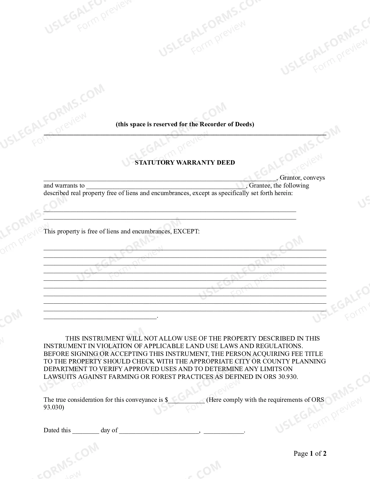 Preview Statutory Warranty Deed