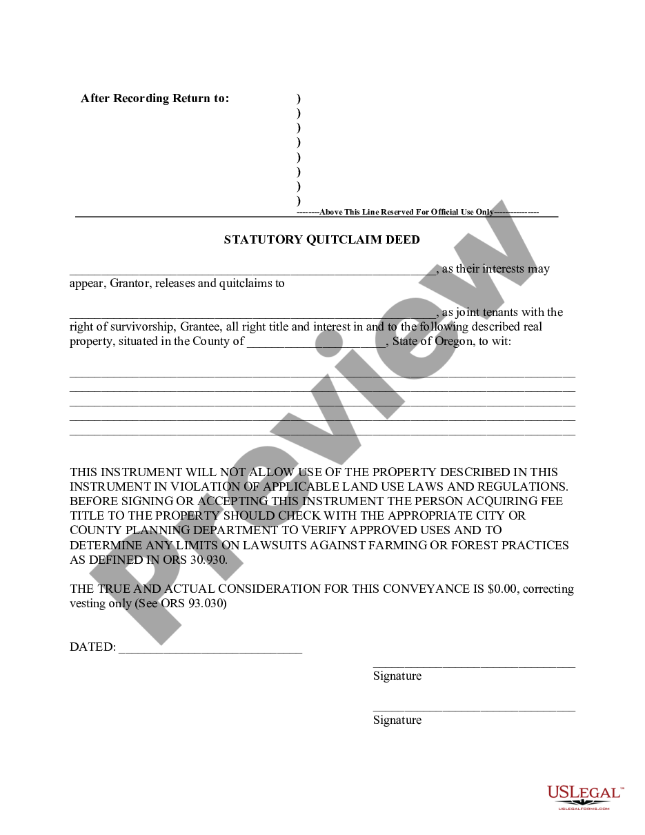 page 0 Statutory Quitclaim Deed preview