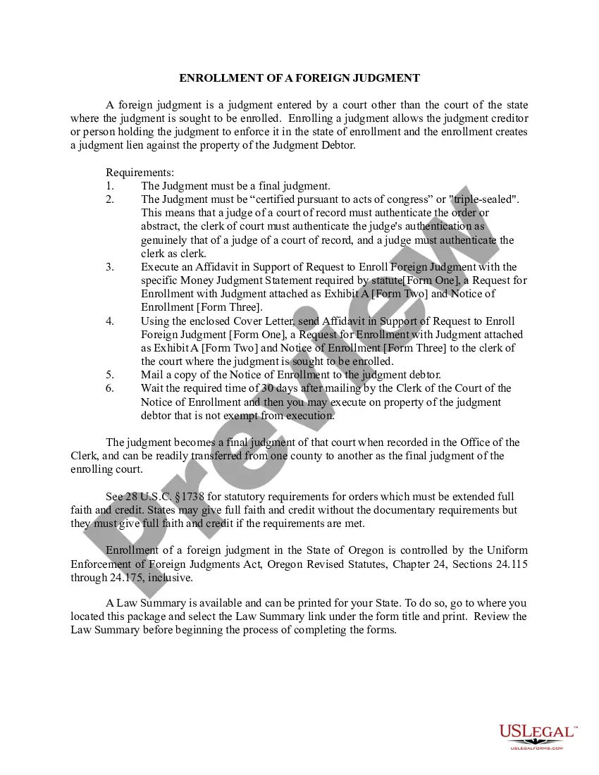 Get Oregon Foreign Judgment Enrollment Preview Oregon Foreign Judgment Enrollment