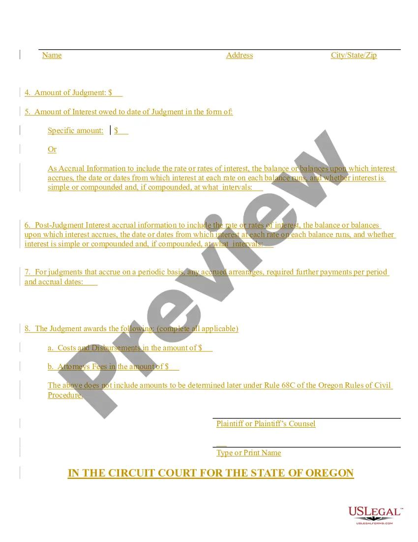Get Oregon Foreign Judgment Enrollment Preview Oregon Foreign Judgment Enrollment