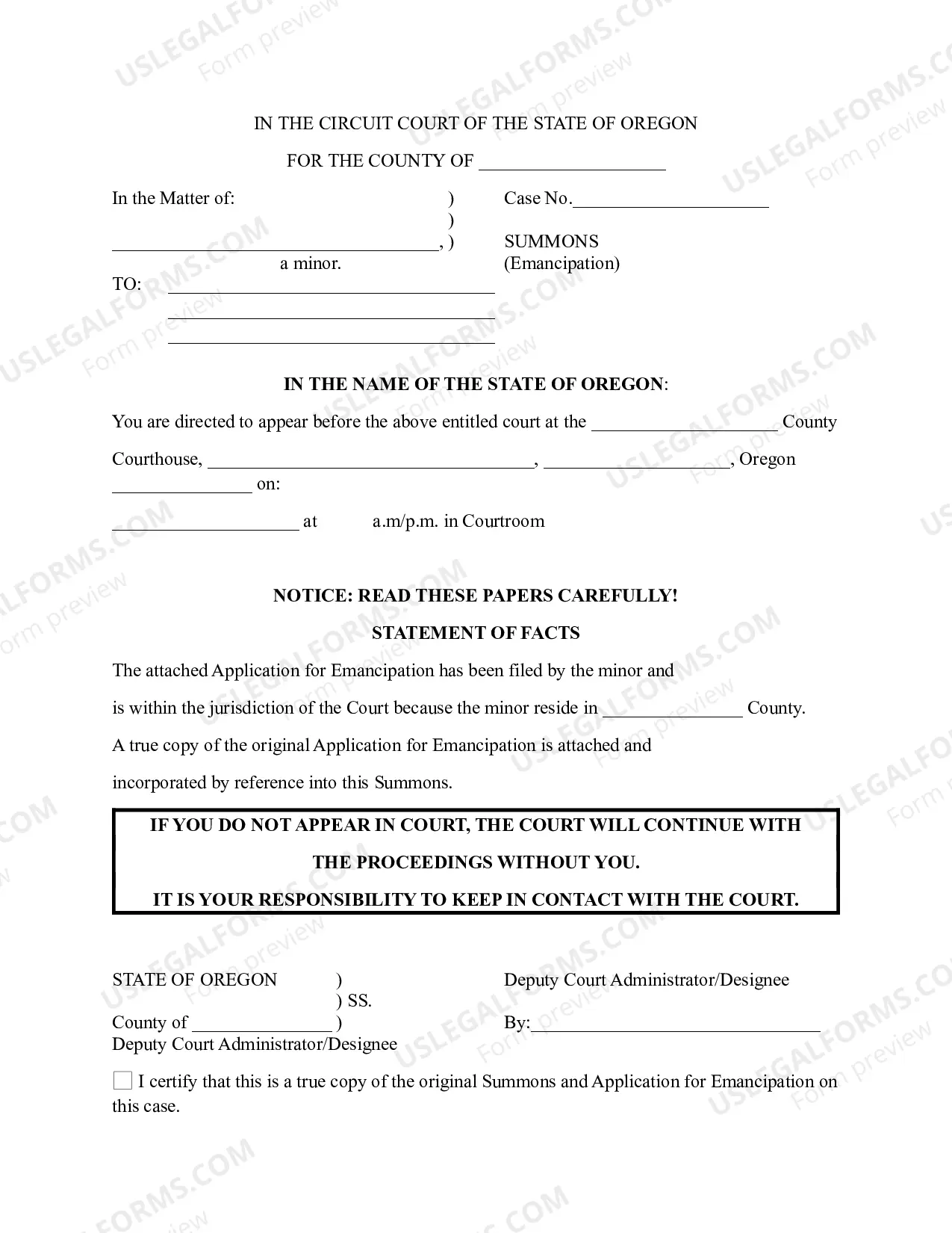 Preview Application for Judgment of Emancipation and Summons