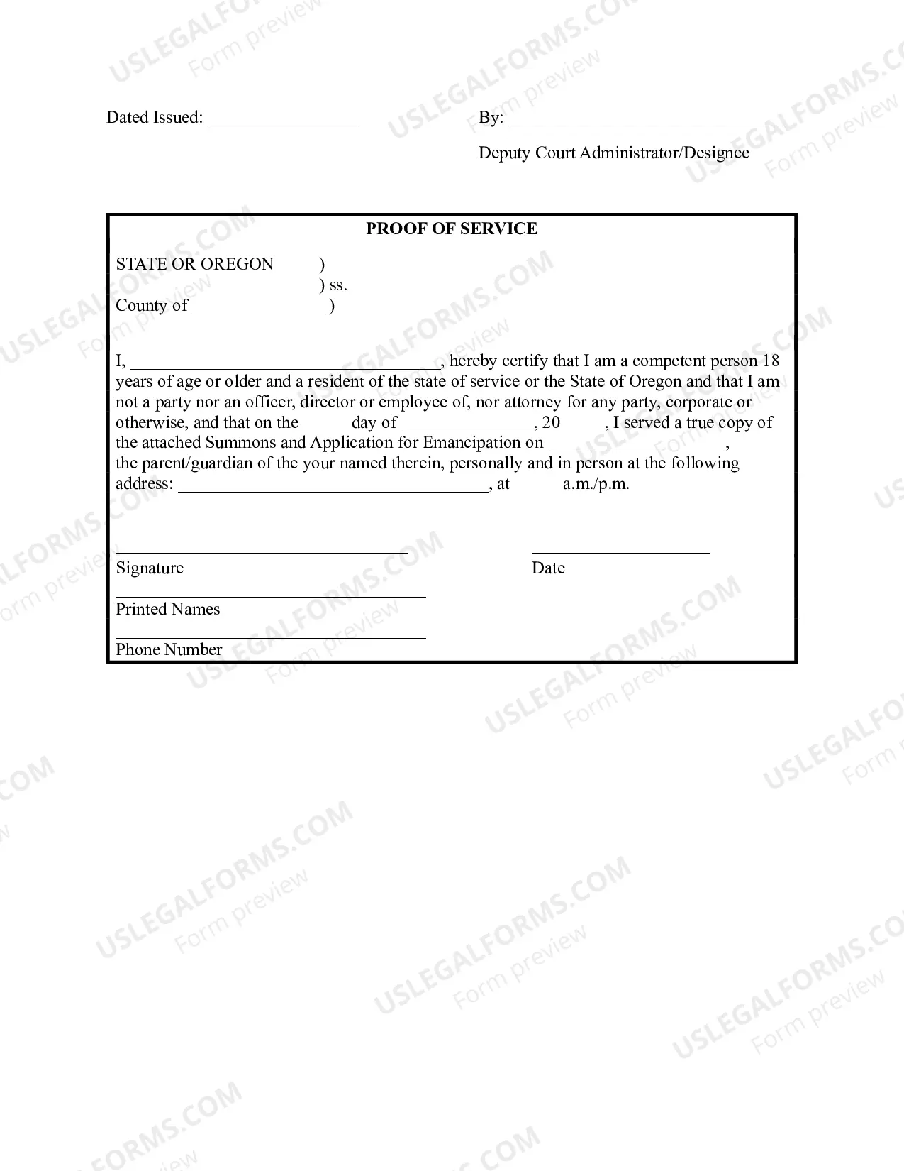 Preview Application for Judgment of Emancipation and Summons