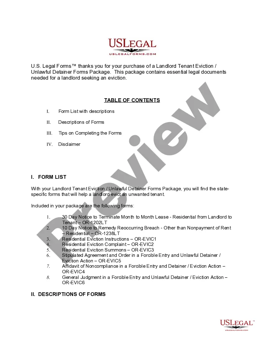 Preview Oregon Landlord Tenant Eviction / Unlawful Detainer Forms Package