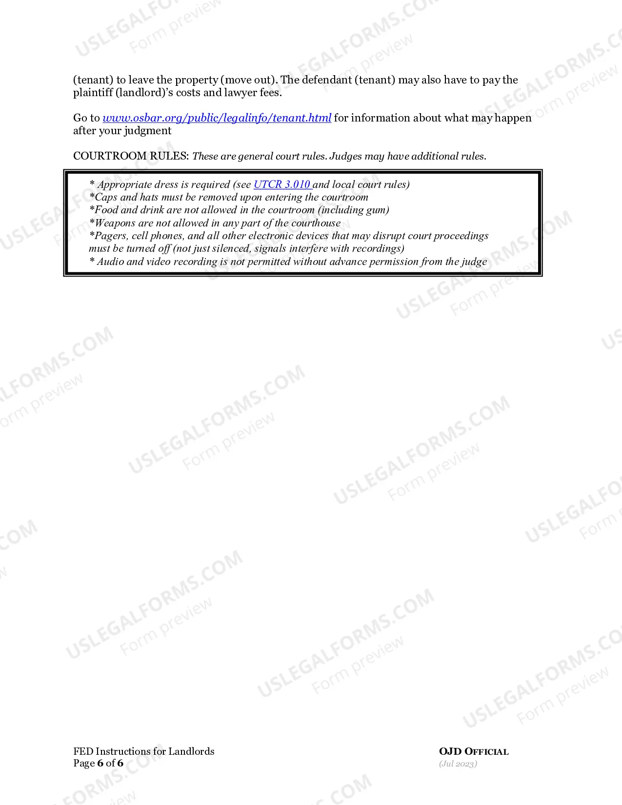 Preview Residential Eviction Instructions