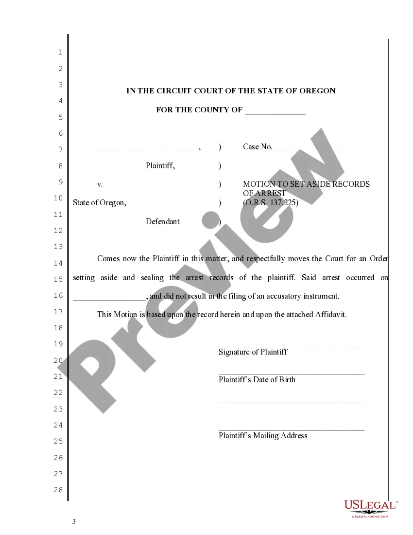 Preview Oregon Expungement Package - Arrested but not Charged