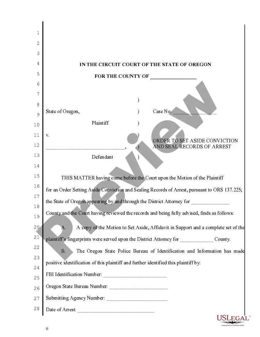 Preview Oregon Expungement Package - Arrested but not Charged