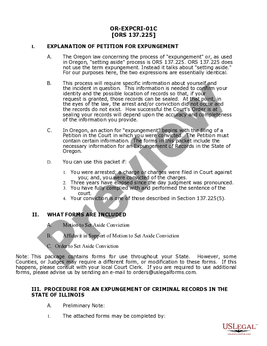 Preview Oregon Expungement Package - Convicted more than 3 years ago