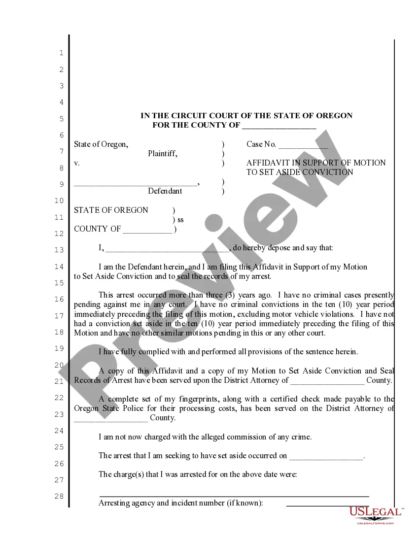 Preview Oregon Expungement Package - Convicted more than 3 years ago