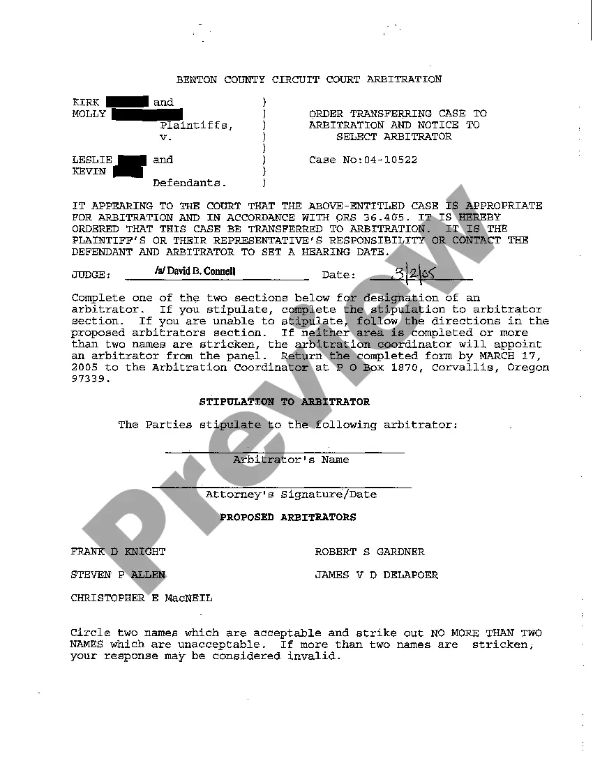 Get A11 Order Transferring Case to Arbitration and Notice to Select Arbitrator Preview A11 Order Transferring Case to Arbitration and Notice to Select Arbitrator