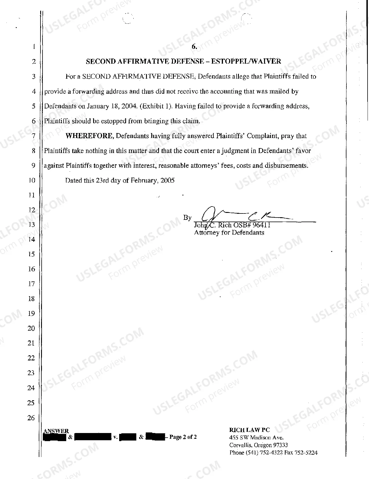 Preview A06 Answer of Defendant