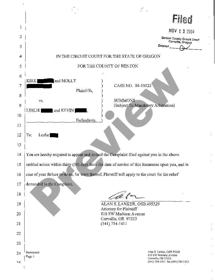 Preview A04 Summons of Defendant