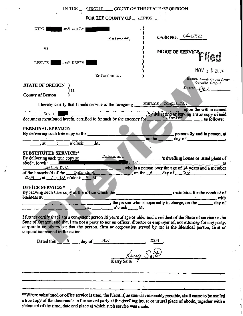 Preview A03 Proof of Service of the Summons and Complaint