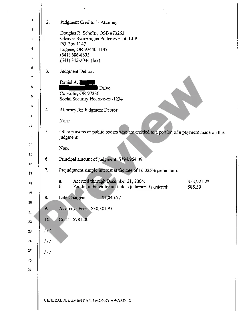 Get A11 General Judgment and Money Award Against Defendant Preview A11 General Judgment and Money Award Against Defendant
