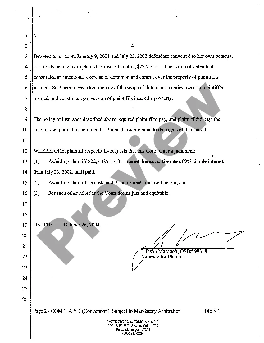 Get A01 Complaint for Conversion Preview A01 Complaint for Conversion