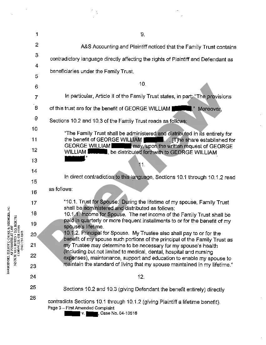 Get A03 First Amended Complaint for Declaratory Relief of Language Interpretation in Family Trust Preview A03 First Amended Complaint for Declaratory Relief of Language Interpretation in Family Trust